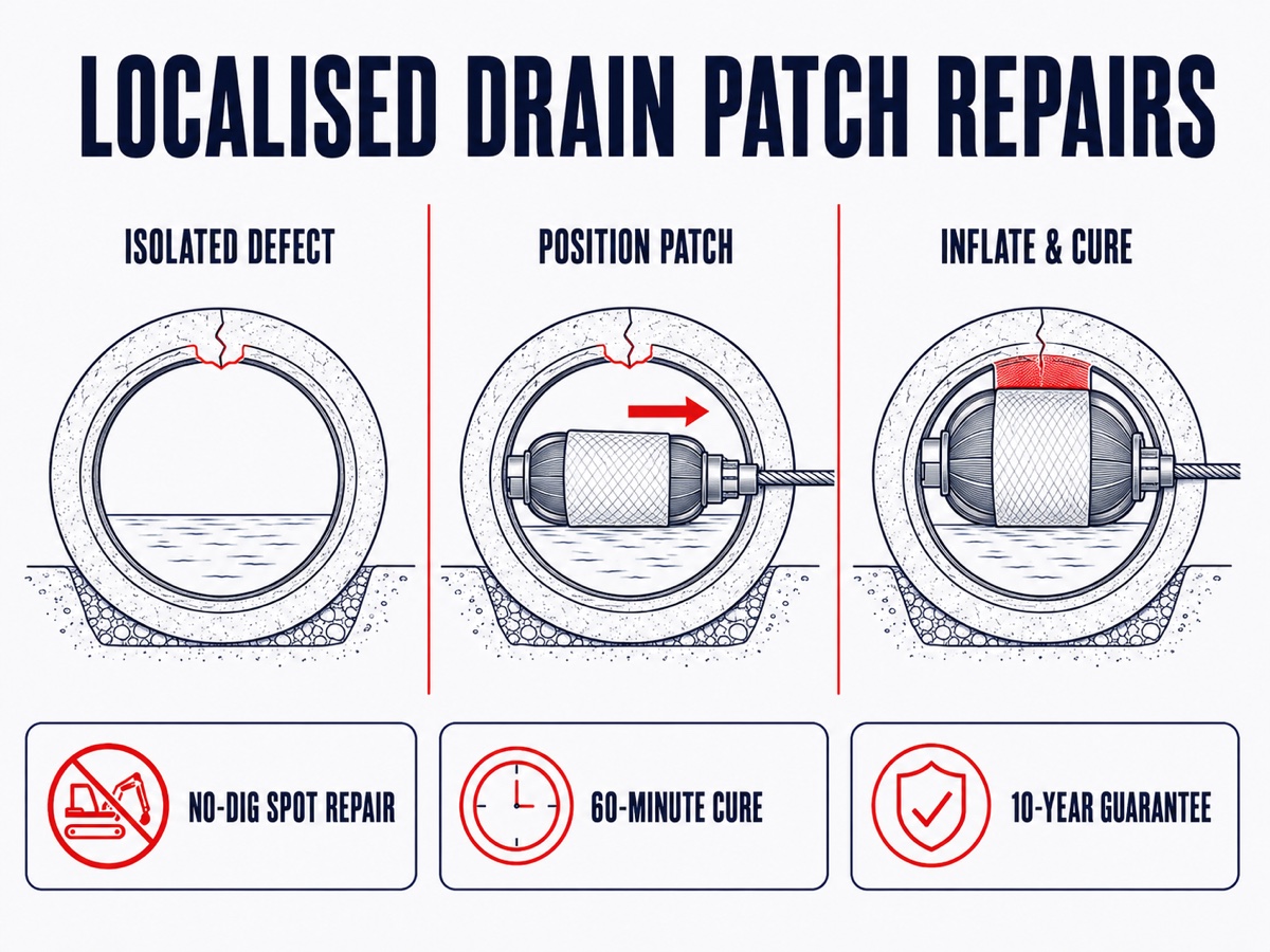 Fast, Targeted Spot Repairs Without Digging Technical Infographic Diagram