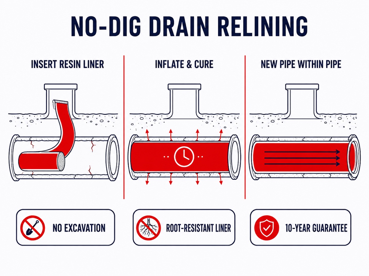 Fix Broken Pipes From the Inside Without Digging Technical Infographic Diagram