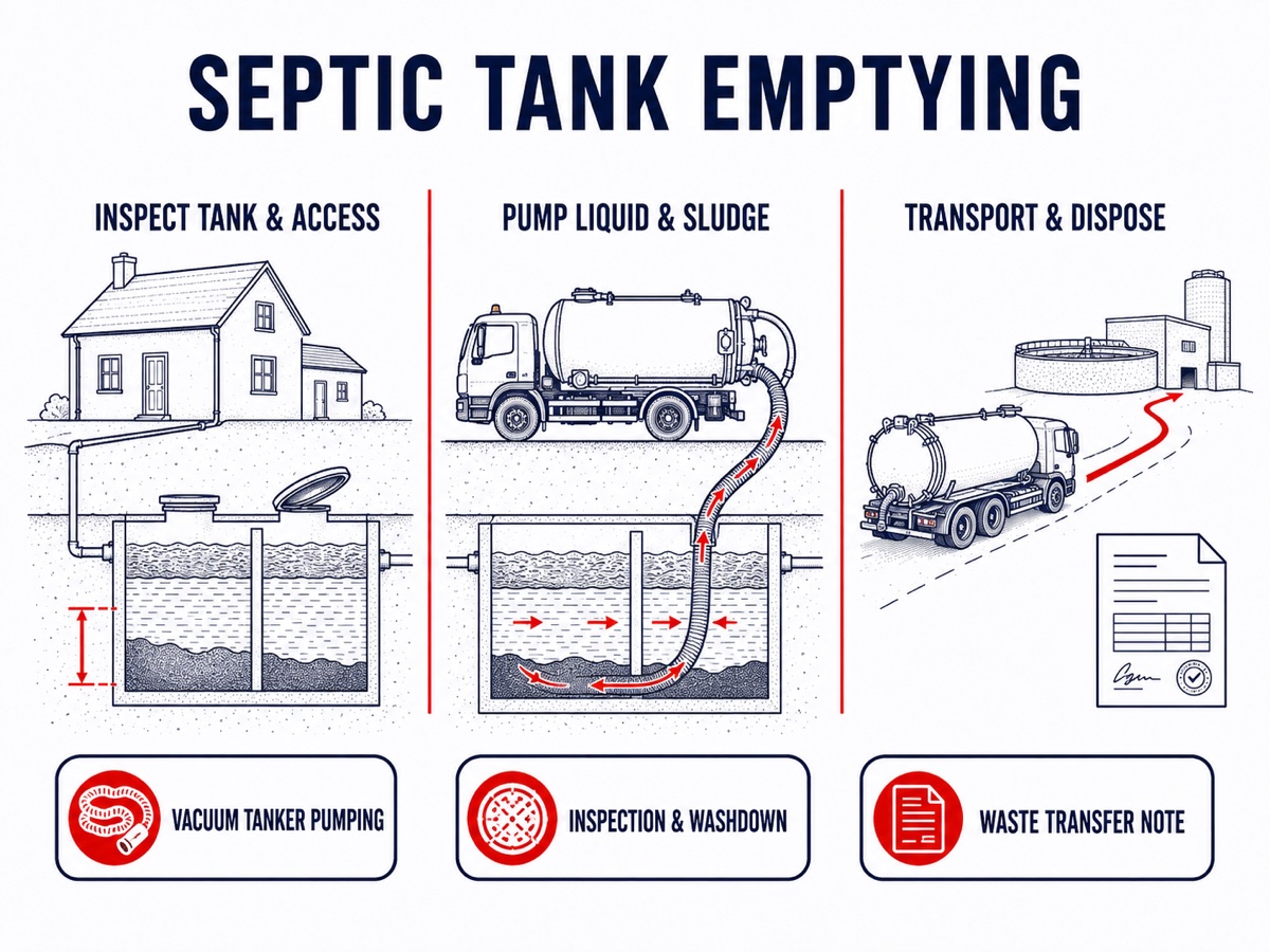Clean, Licensed Septic Tank & Off-Mains Pumping Technical Infographic Diagram