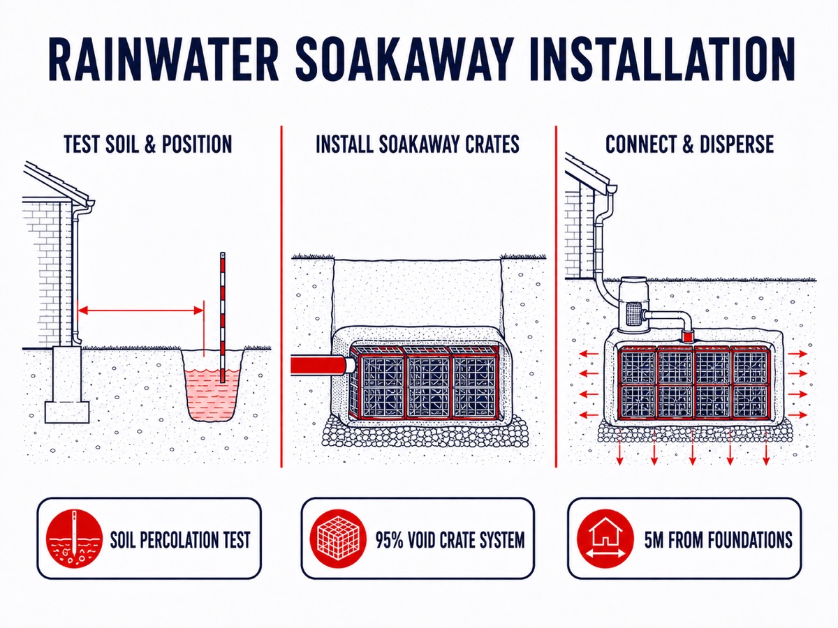 Clean, Natural Rainwater Drainage Without Sewer Overloads Technical Infographic Diagram